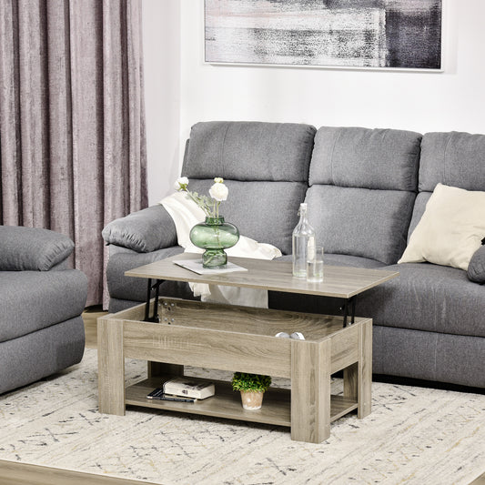 HOMCOM Lift Top Coffee Table with Hidden Storage Compartment and Open Shelf, Center Table for Living Room, Grey | Aosom Canada