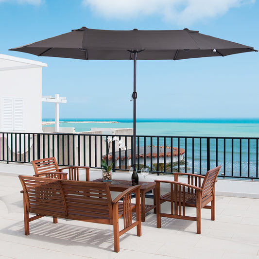 Outsunny 15' Outdoor Patio Umbrella with Twin Canopy Sunshade Steel Table Umbrella with Lift Crank Grey | Aosom Canada