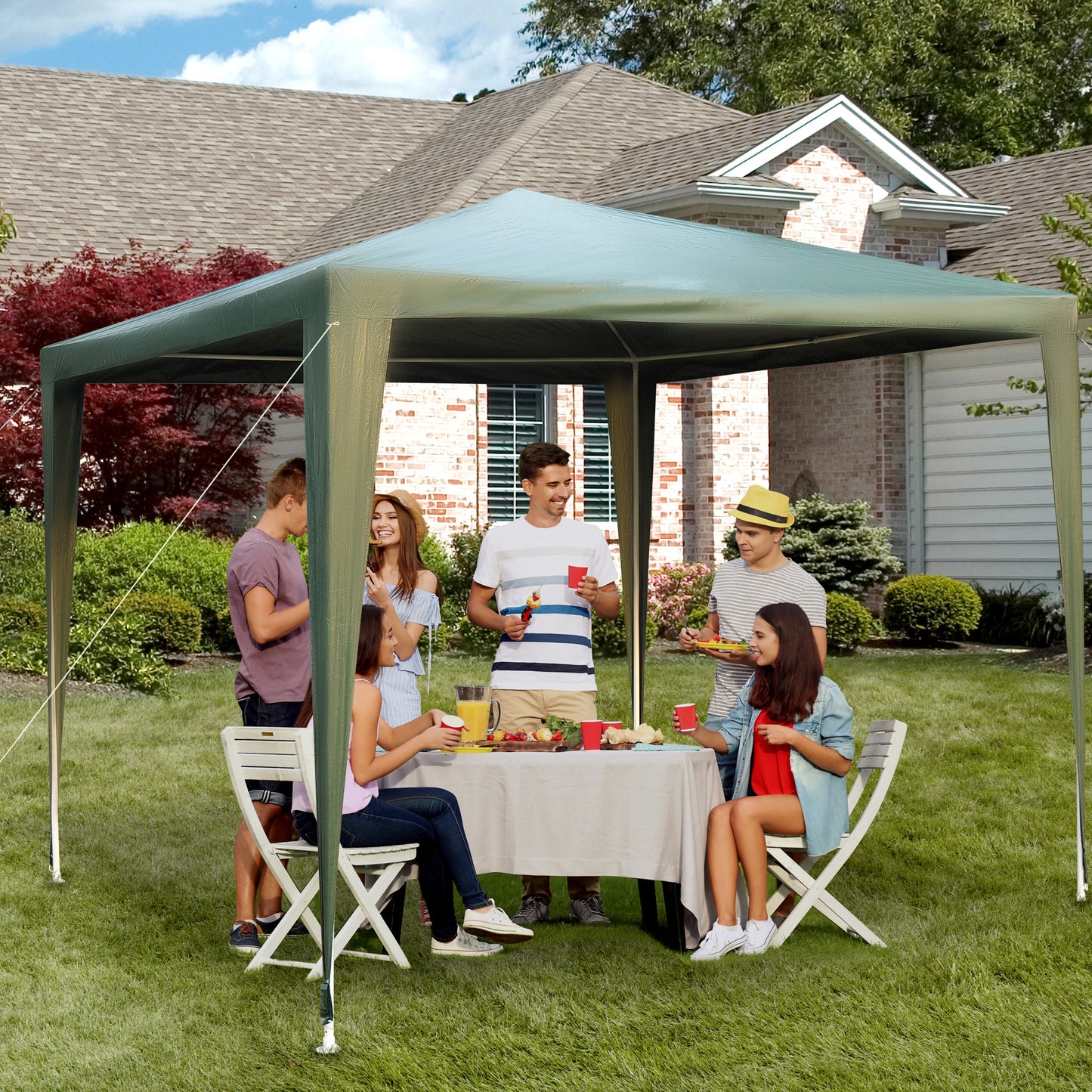 Outsunny 9x9 Ft Portable Canopy Party Tent Gazebo for Weddings Parties Outdoor Sunshade with Dressed Legs, Green | Aosom Canada