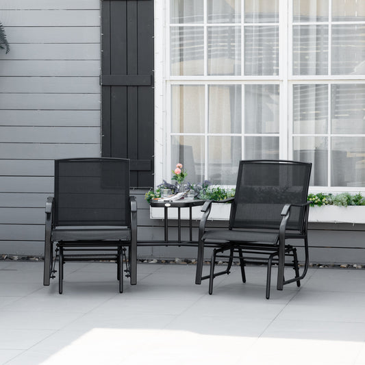 Outsunny Durable Double Glider Chair w/ Center Table Outdoor Comfortable High Back Armchair Set Sling Fabric Garden Bench, Black | Aosom Canada