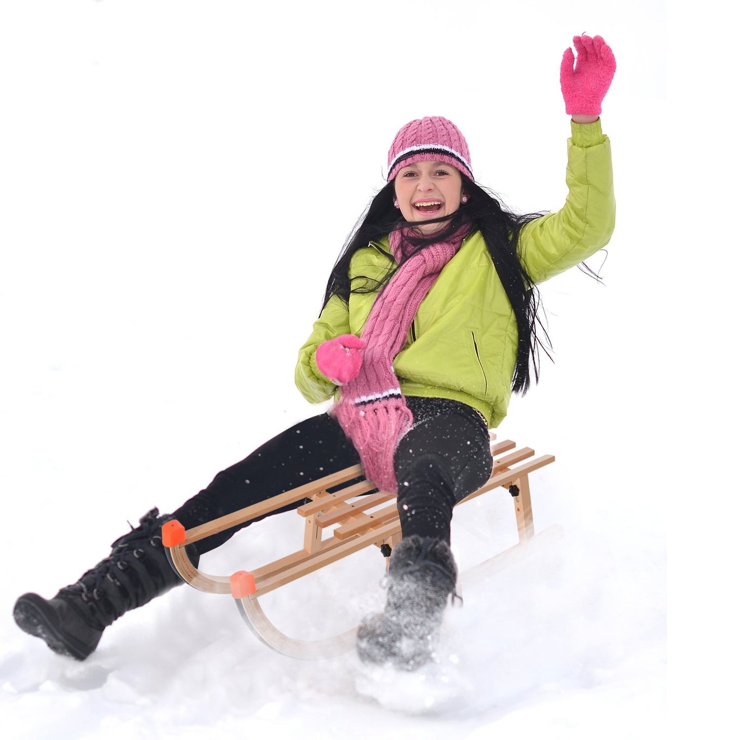 Qaba Wooden Baby Sleigh Snow Sled Folding Ski Sliding Snowmobile | Aosom Canada