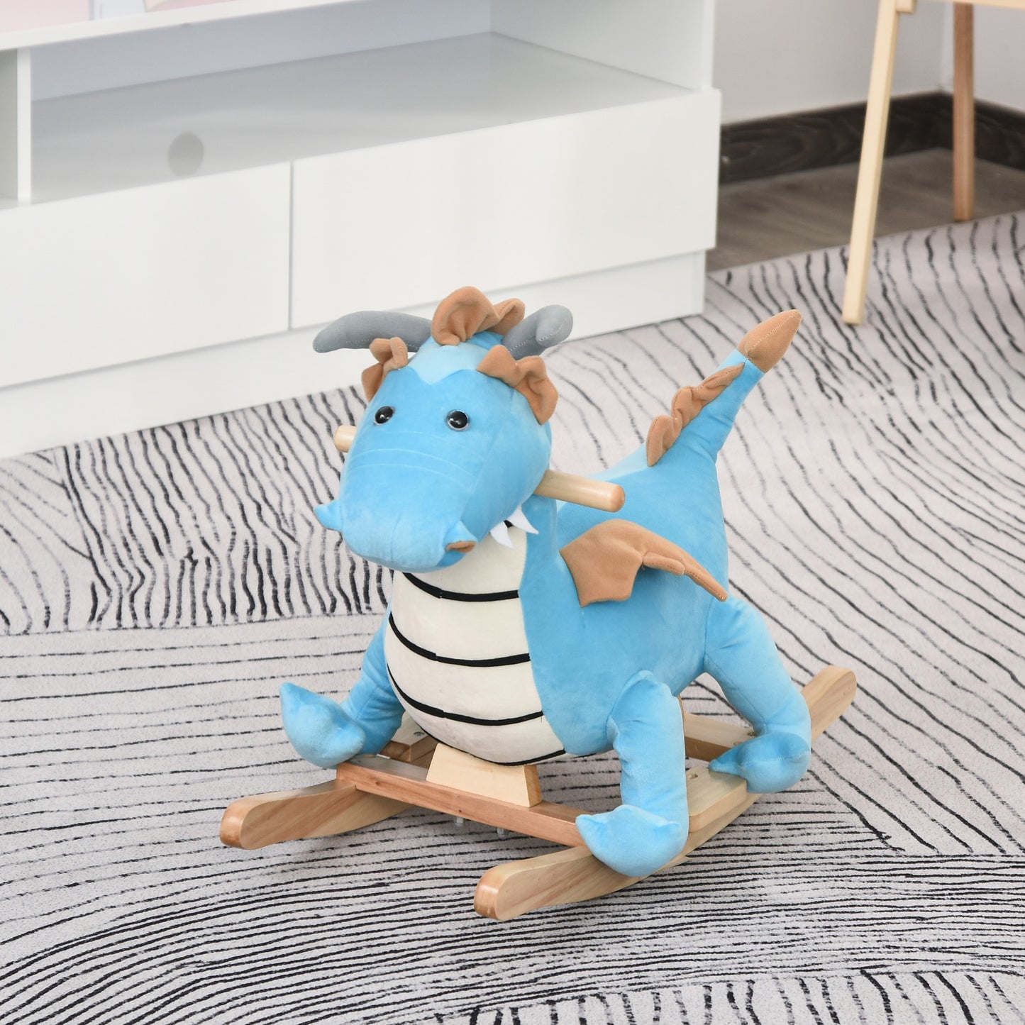 Qaba Kids Plush Ride-On Rocking Horse Toy Dinosaur Ride on Rocker w/ Realistic Sounds for Child 18-36 Months Blue | Aosom Canada