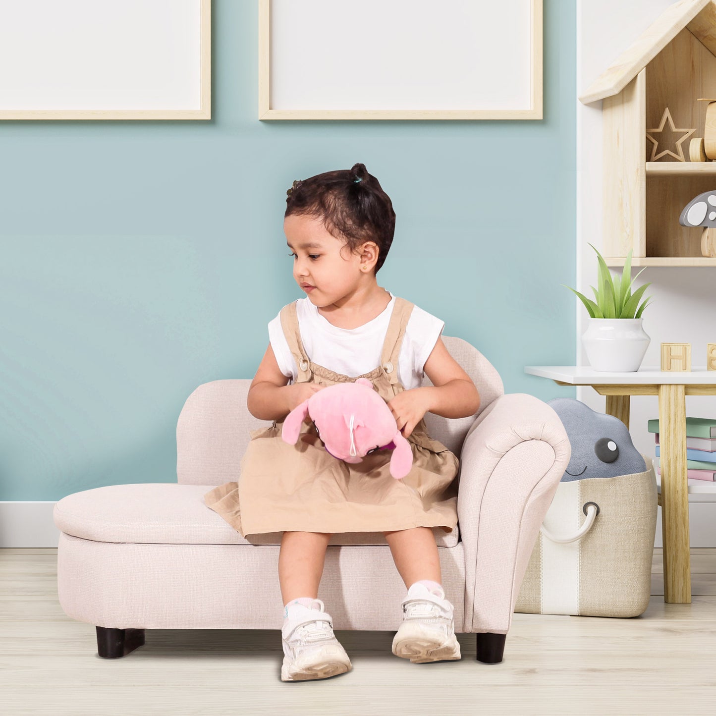 Qaba Kids Sofa Toddler Couch with Storage Compartment, Children Chaise Lounge, Armrest Chair for Kids, Beige | Aosom Canada