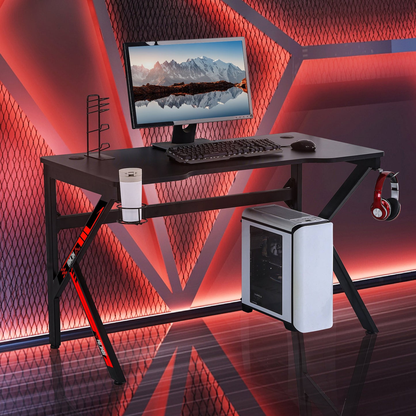 HOMCOM Gaming Desk Computer Table Racing Style for E-sport Room Office PC Workstation 47.25" x 23.5" x 28.75" Black | Aosom Canada