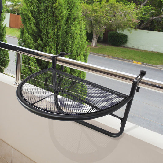 Outsunny Adjustable Balcony Hanging Rail Table Metal Mounting Mini Wall Desk Storage Rack Outdoor Flower Stand, Black | Aosom Canada