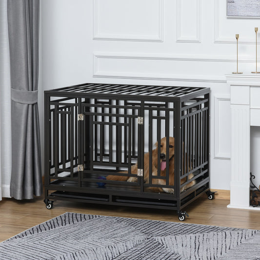 PawHut 45" Heavy Duty Steel Dog Crate Kennel Pet Cage with Wheels & 1 Doors for Convenient Access Anti-Pinching Floor, Black | Aosom Canada