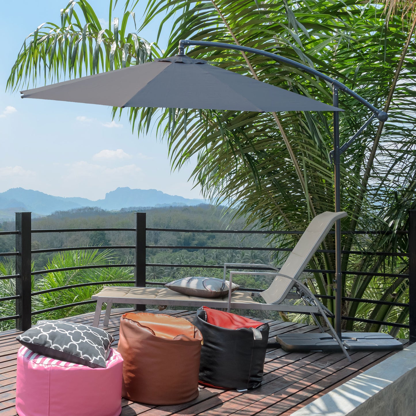 Outsunny 10' Steel Hanging Offset Patio Umbrella w/ Stand - Grey | Aosom Canada