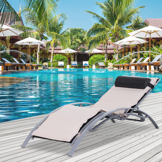 Outsunny Adjustable Patio Reclining Outdoor Chaise Lounge Chair with Cushion and Padded Pillow (Beige) | Aosom Canada