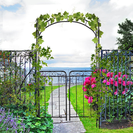 Outsunny 7' Metal Garden Arbor Arch with Scrollwork Doors for Ceremony, Weddings, Party, Backyard, Lawn | Aosom Canada