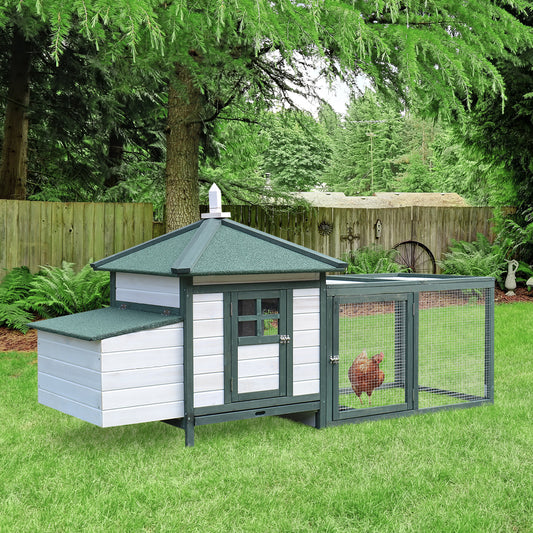 PawHut 77" Chicken Coop Hen House Rabbit Hutch Poultry Cage Pen Outdoor Backyard with Nesting Box Run Green | Aosom Canada