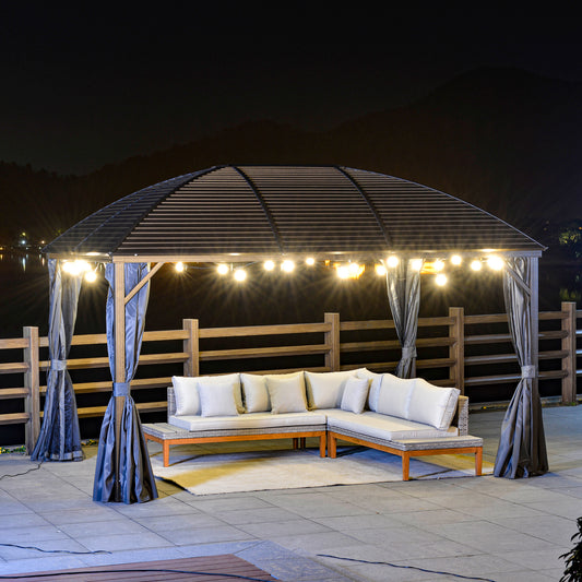 Outsunny 10' x 13' Hardtop Gazebo Aluminum Outdoor Canopy with Mesh Nettings, Practical Curtains, Arc Roof & Roomy Interior Space, Grey | Aosom Canada