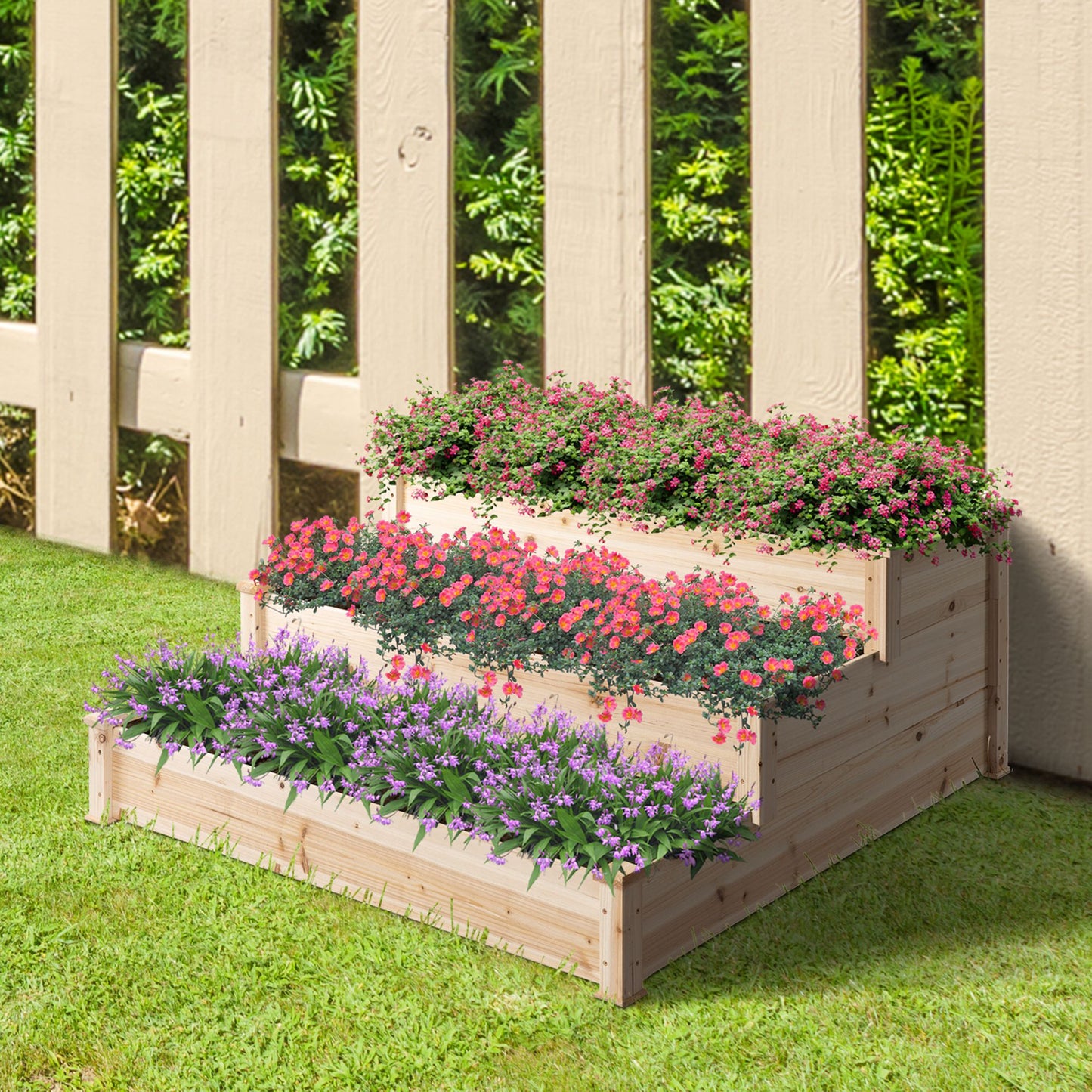 Outsunny 49''x49"x22" 3-Tier Raised Garden Bed Wooden Planter Kit Elevated Plant Box Stand for Yard & Patio | Aosom Canada