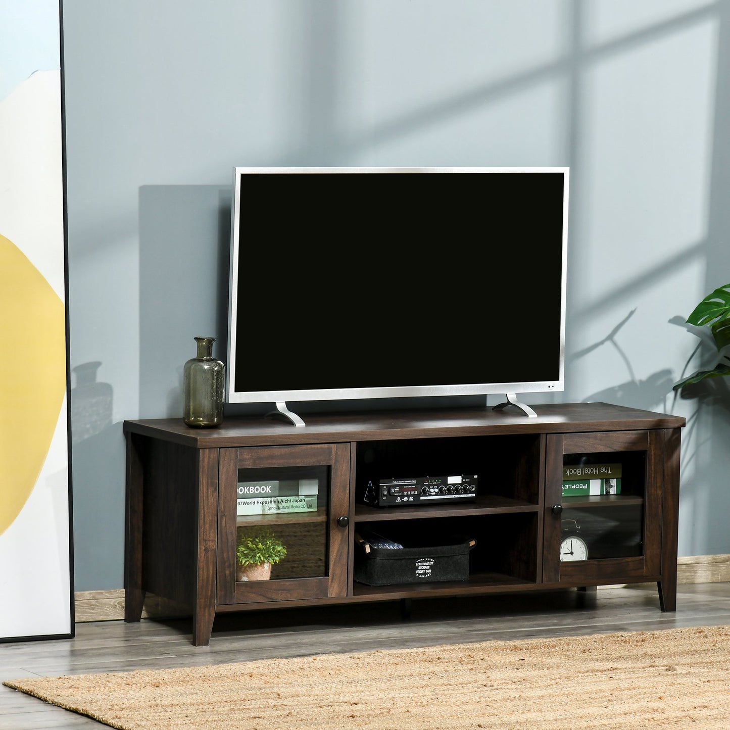 HOMCOM Modern TV Stand for TVs up to 60 inches, Wood TV Console Table with Storage Doors, Coffee | Aosom Canada