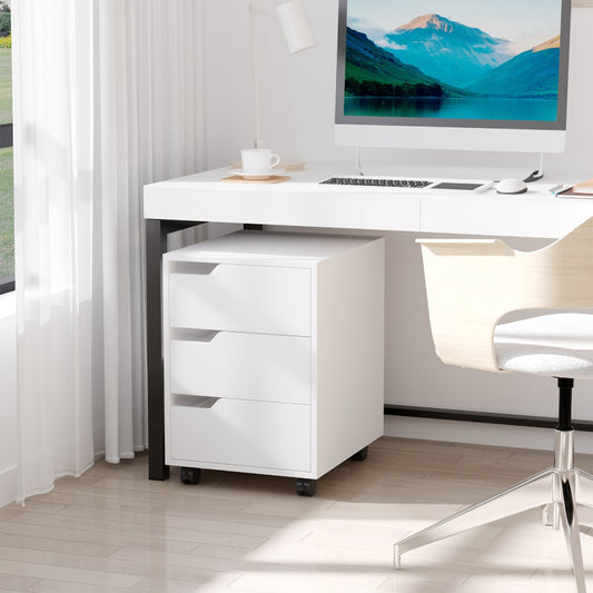HOMCOM MDF Mobile File Cabinet pedestal with 3 Drawers Lockable Casters for Home Office White | Aosom Canada