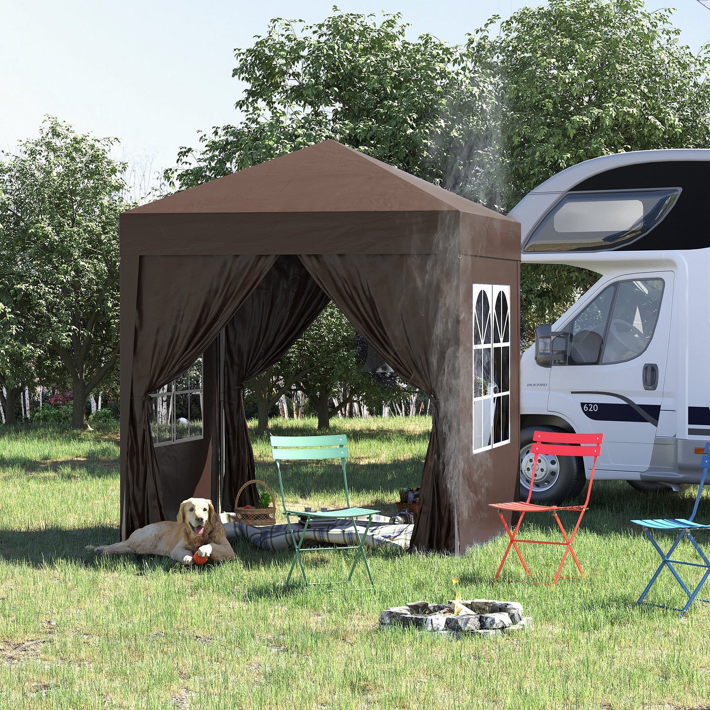 Outsunny 6.6x6.6ft Pop Up Party Tent Outdoor Folding Gazebo Canopy with Side Walls Brown | Aosom Canada