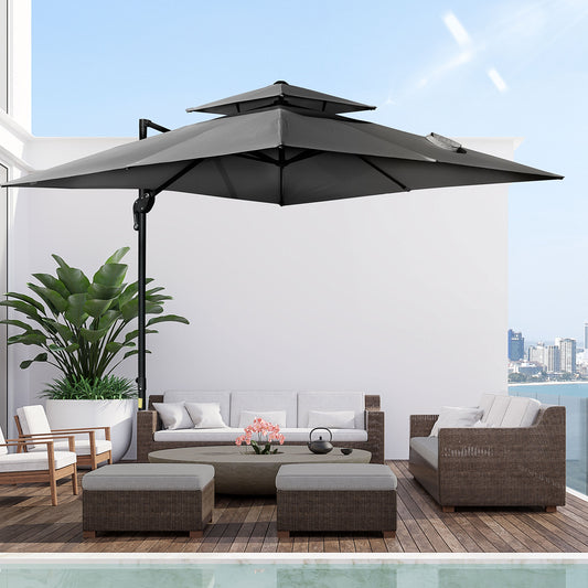 Outsunny 10' x 10' Patio Umbrella Outdoor Square Cantilever Offset Umbrella Aluminum with 360° Rotation, Charcoal Grey | Aosom Canada