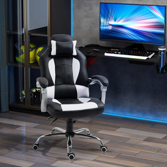 HOMCOM High Back Office Chair, Executive Racing Gaming Chair, Adjustable Recliner with Removable Headrest Pillow, White and Black | Aosom Canada