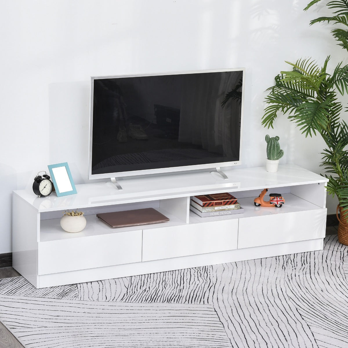 HOMCOM 71" High Gloss LED TV Cabinet Stand Home Entertainment Center Modern TV Storage Unit White | Aosom Canada