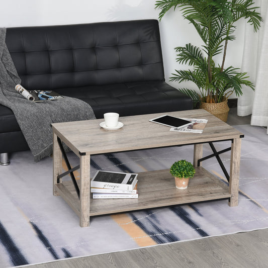 HOMCOM Industrial Coffee Table, Sofa Side Table with Bottom Storage Shelf,  Metal X-Bar for Living Room Bedroom | Aosom Canada