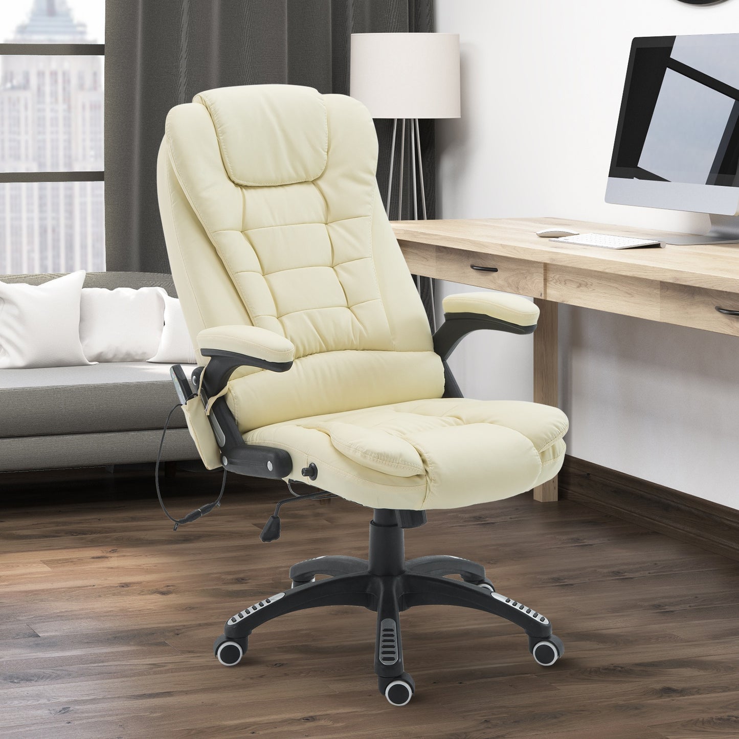 HOMCOM Adjustable Heated Ergonomic Massage Office Chair Swivel Vibrating High Back Leather Executive Chair Home Office Furniture Beige | Aosom Canada