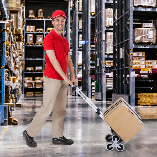 DURHAND Folding Hand Truck Aluminum Portable Folding Hand Cart, 6-Wheels Up Stairs Design With Fixed Rope, 154lbs Capacity, Silver | Aosom Canada