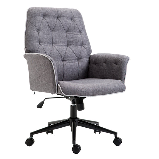 HOMCOM Mid-Back Traditional Tufted Execitive Office Chair Adjustable Thick Padding Grey