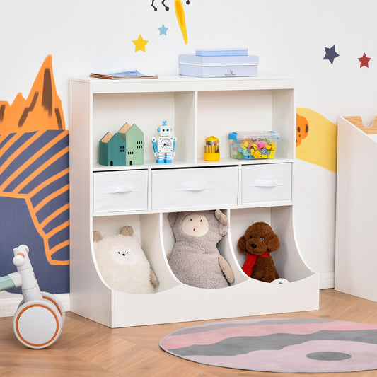 HOMCOM Toy Chest Kids Cabinet Freestanding Storage Organizer Children Bookcase Display Shelf Wardrobe with Drawers, White | Aosom Canada