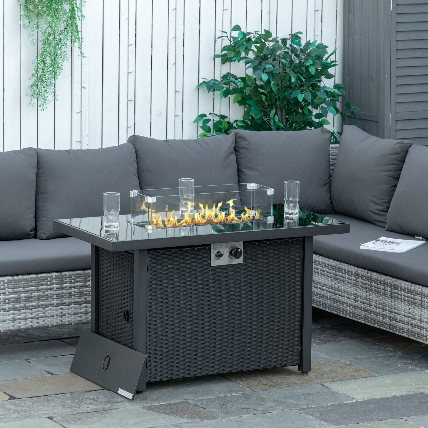 Outsunny 43 Inch Outdoor Propane Gas Fire Pit Table, 50,000 BTU Electric Ignition Gas Firepit, CSA Certification, Black | Aosom Canada