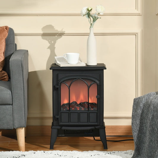 HOMCOM Electric Fireplace, Freestanding Fireplace Heater with Realistic Flame, Adjustable brightness, Overheating Safety System, Black | Aosom Canada