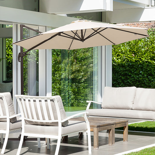 Outsunny Φ10' Cantilever Umbrella Round Hanging Aluminium Patio Crank Deck 360° Rotatable Garden Offset Parasol, Cream White | Aosom Canada