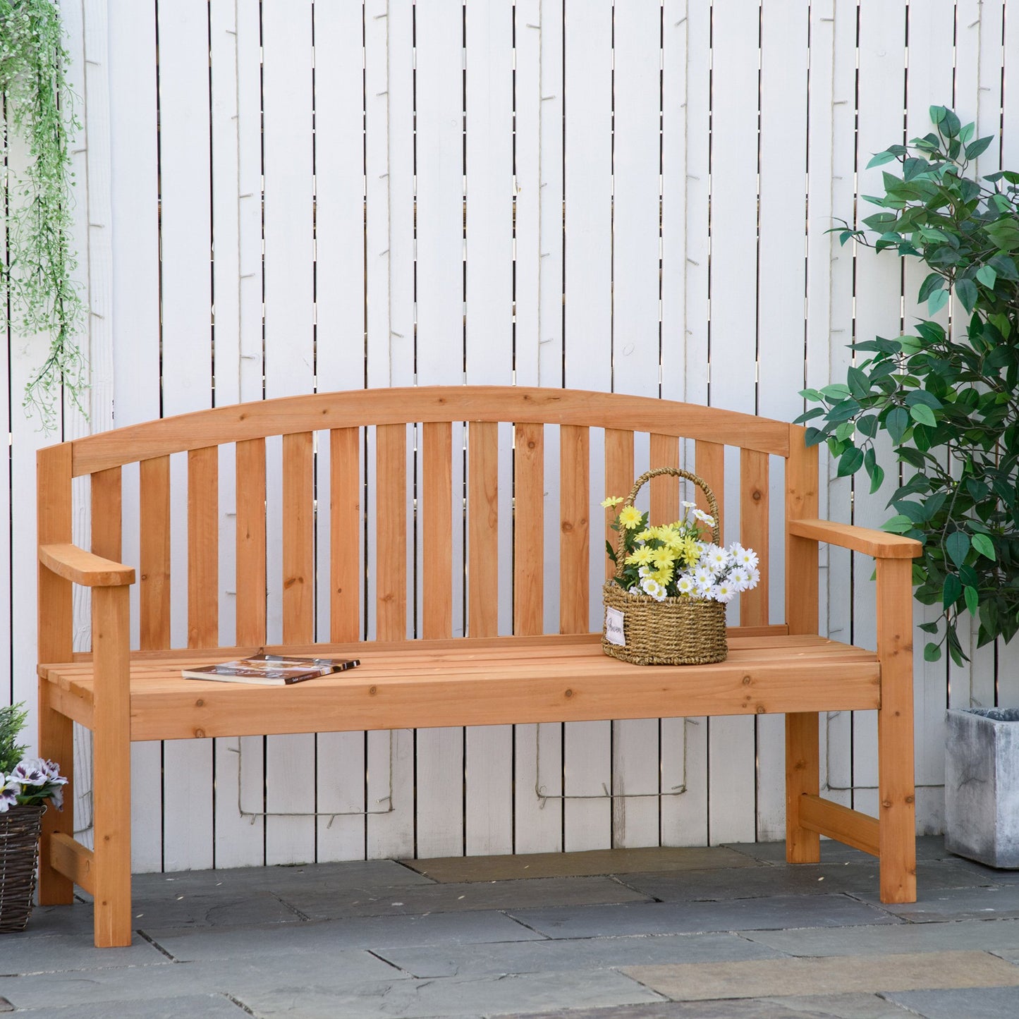 Outsunny 4.6Ft Garden Bench, 3 Seater Outdoor Patio Seat with Slatted Design for Park, Yard, Indoor, Orange | Aosom Canada