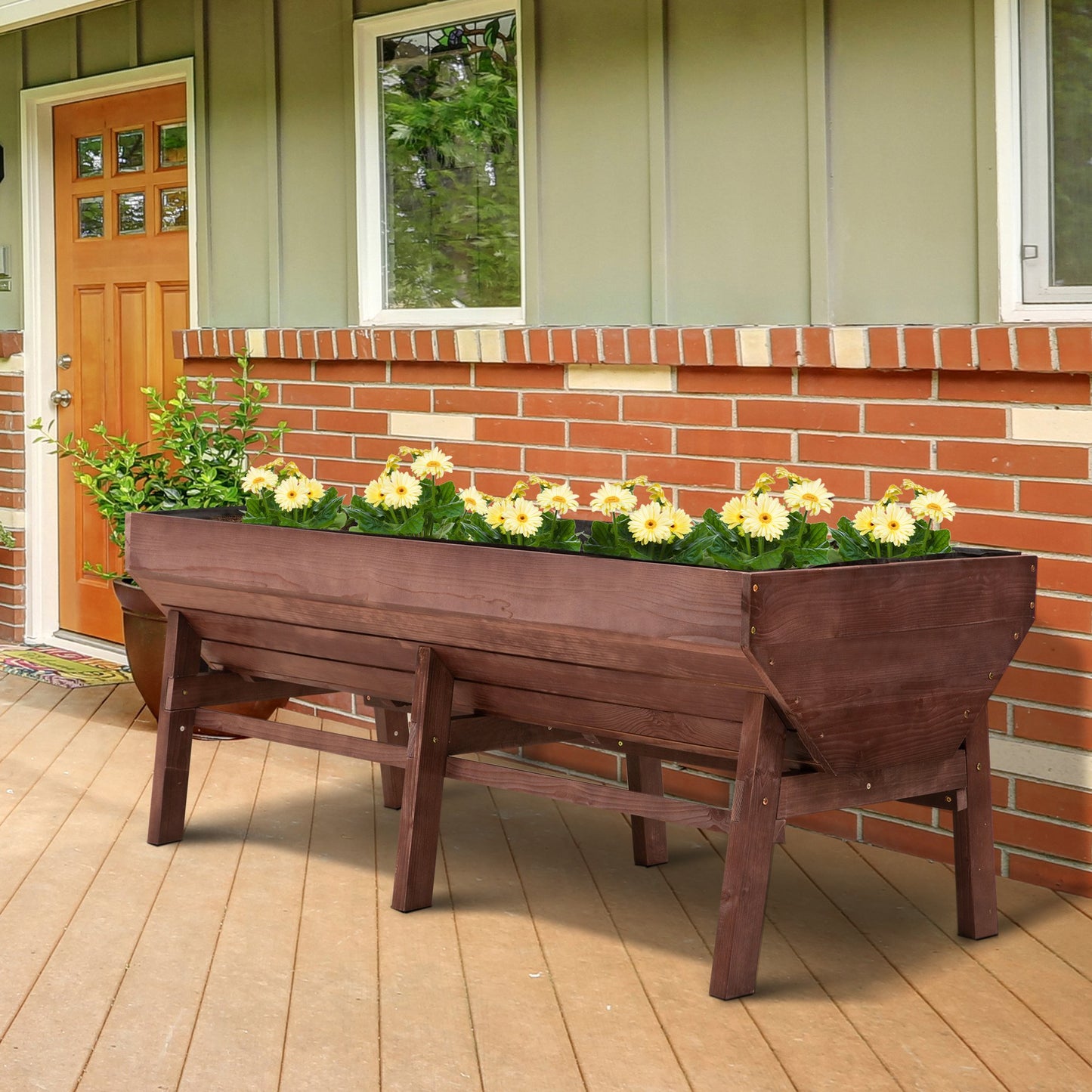 Outsunny 71'' x 32' x 28'' Wooden Raised Garden Bed Plant Stand with Non-Woven Fabric, Free Standing Planting Container, Dark Red | Aosom Canada