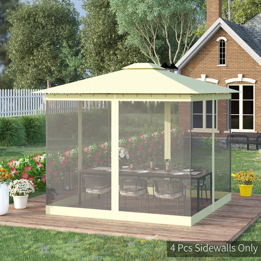 Outsunny Universal Replacement Mesh Sidewall Netting with 4 Panels, Zippers, C-Rings for 10x10ft Patio Gazebos, (Sidewall Only), Beige | Aosom Canada