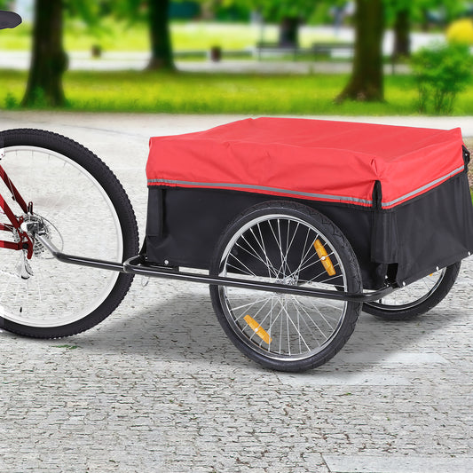 Aosom Folding Bicycle Cargo Trailer Cart Carrier Garden Use w/ Quick Release, Cover, Black/Red | Aosom Canada