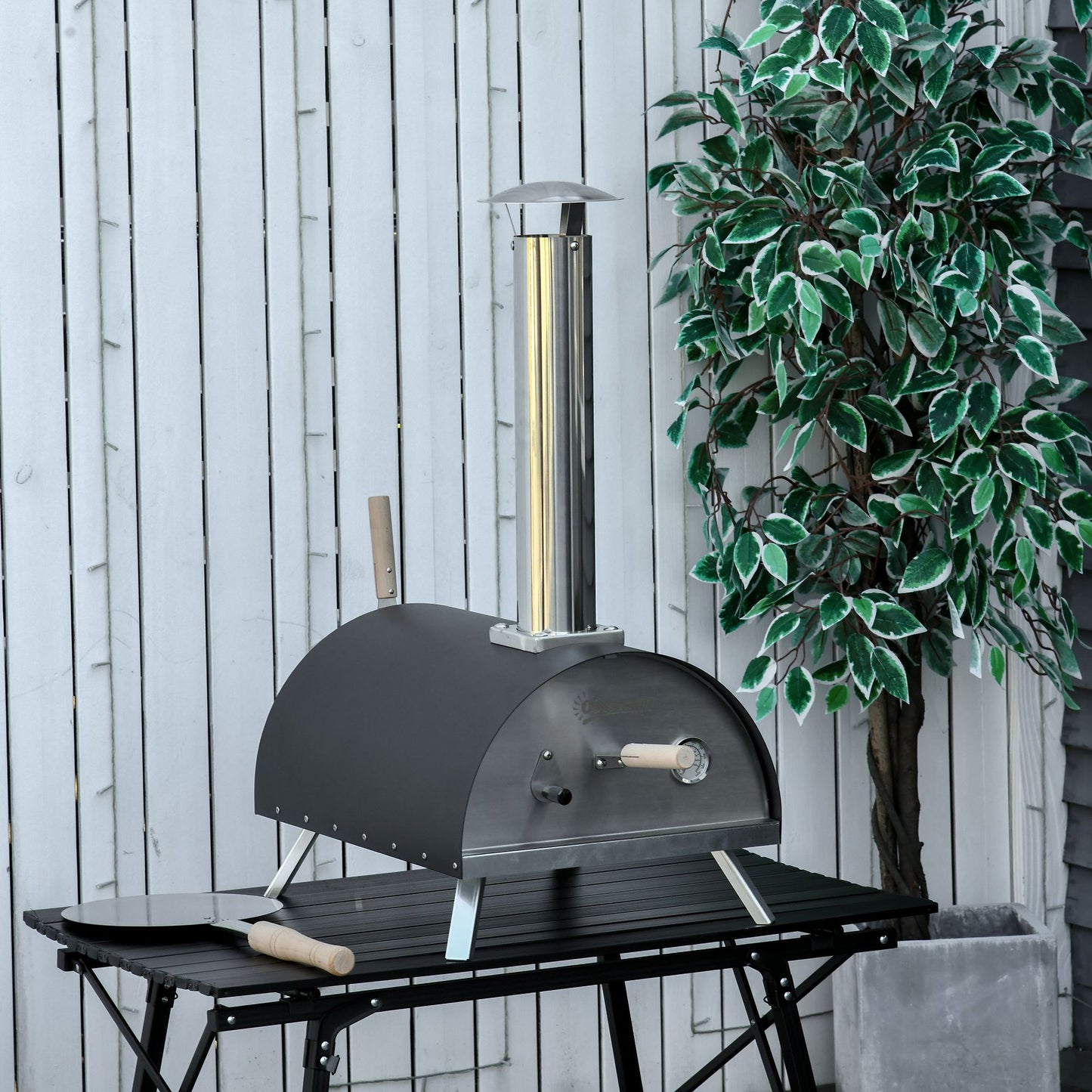 Outsunny Outdoor Portable Pizza Oven Pellet Pizza Maker Grill w/ Foldable Legs Thermometer Pizza Stone Anti-scald Stainless Steel Body | Aosom Canada