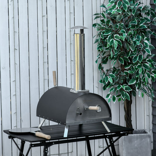 Outsunny Outdoor Portable Pizza Oven Pellet Pizza Maker Grill w/ Foldable Legs Thermometer Pizza Stone Anti-scald Stainless Steel Body | Aosom Canada