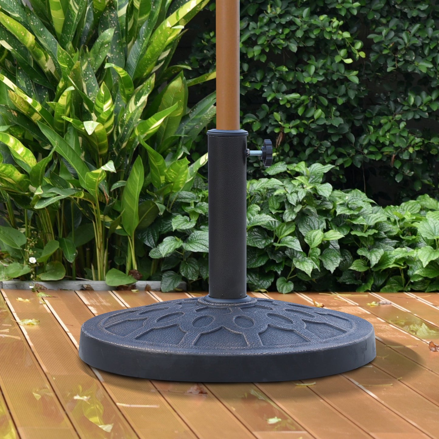 Outsunny Resin Round Patio Umbrella Stand Base Coated Pole Market Garden Umbrella Holder Parasol Holder Bronze | Aosom Canada