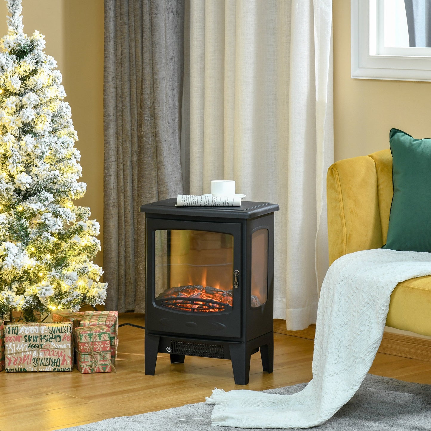 HOMCOM Electric Fireplace Heater with Realistic Adjustable Flame Effect and Adjustable Temperature, Overheating Safety Protection | Aosom Canada