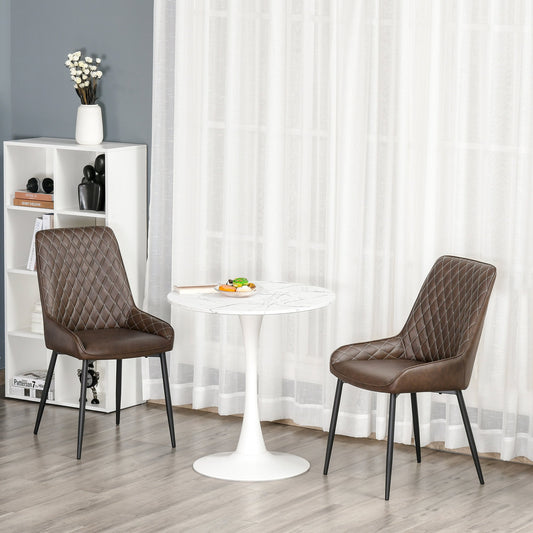 HOMCOM Retro Dining Chair Set of 2, PU Leather Upholstered Side Chairs for Kitchen Living Room with Metal Legs, Brown | Aosom Canada