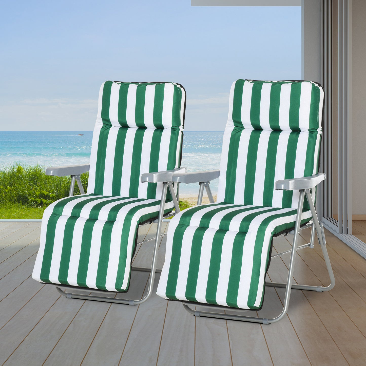 Outsunny Set of 2 Garden Patio Sun Recliner Lounger Folding Seat Green | Aosom Canada