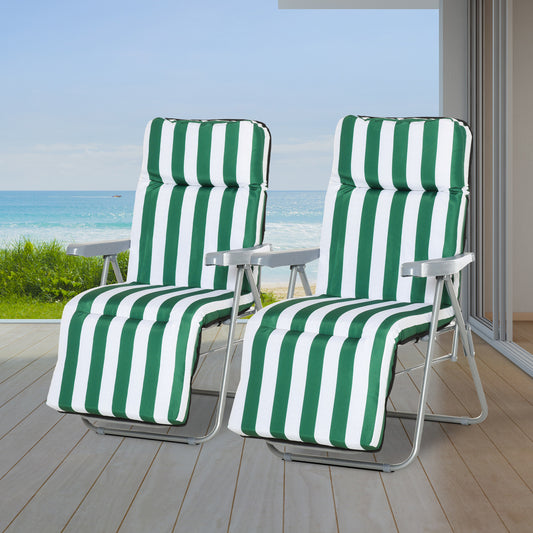 Outsunny Set of 2 Garden Patio Sun Recliner Lounger Folding Seat Green | Aosom Canada