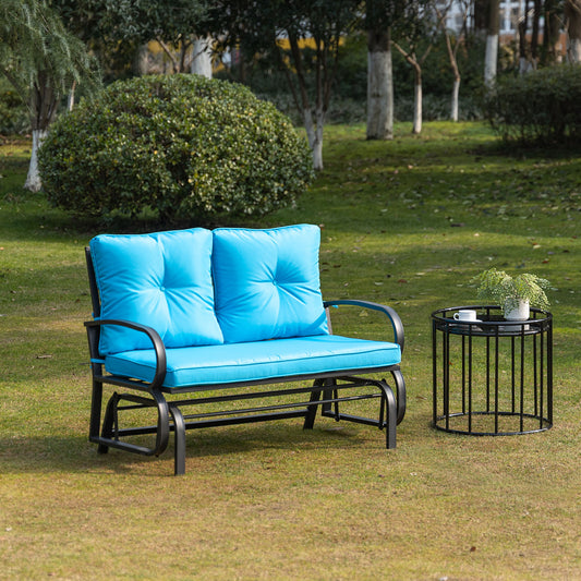 Outsunny 2-Person Outdoor Glider Chair, Patio Double Rocking Loveseat with Steel Frame & Cushions, Blue | Aosom Canada