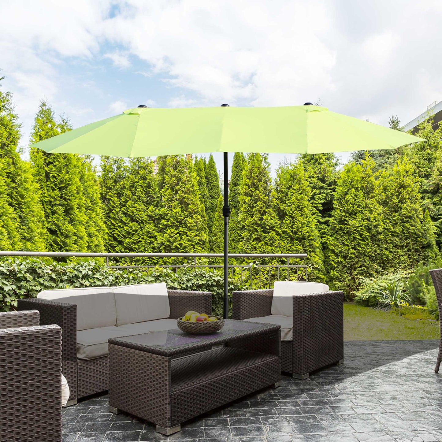 Outsunny 15' Outdoor Patio Umbrella with Twin Canopy Sunshade Steel Table Umbrella with Lift Crank Green | Aosom Canada