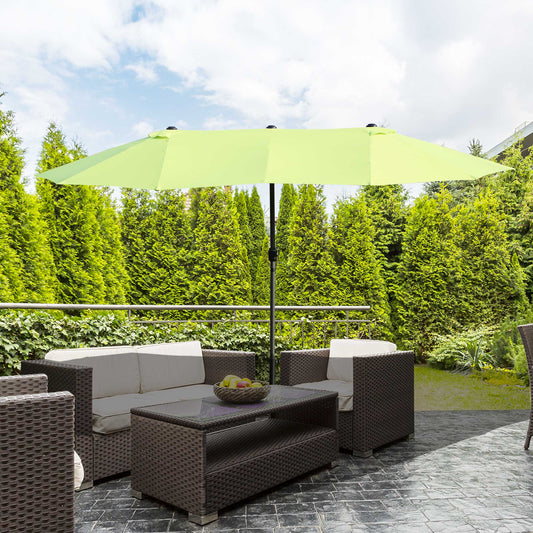 Outsunny 15' Outdoor Patio Umbrella with Twin Canopy Sunshade Steel Table Umbrella with Lift Crank Green | Aosom Canada