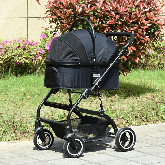 PawHut Detachable Pet Stroller Foldable 2-In-1 Jogging Stroller Carrying Bag with Universal Wheel Brake Canopy Black | Aosom Canada