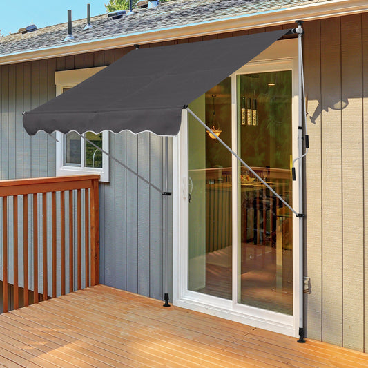 Outsunny 6.6'x5' Manual Retractable Patio Awning Window Door Sun Shade Deck Canopy Shelter Water Resistant UV Protector Grey | Aosom Canada