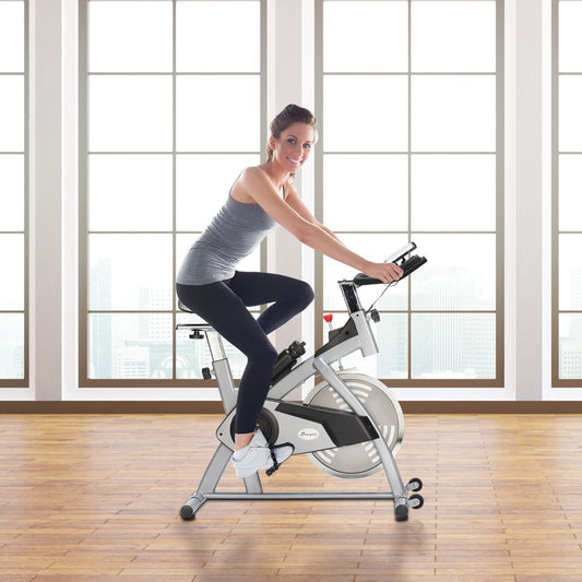 Soozier Adjustable Upright Exercise Bike Cycling Trainer Home Gym Fitness Equipment, Silver | Aosom Canada