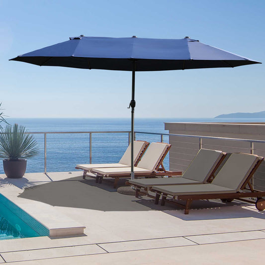 Outsunny 15' Outdoor Patio Umbrella with Twin Canopy Sunshade Steel Table Umbrella with Lift Crank Blue | Aosom Canada