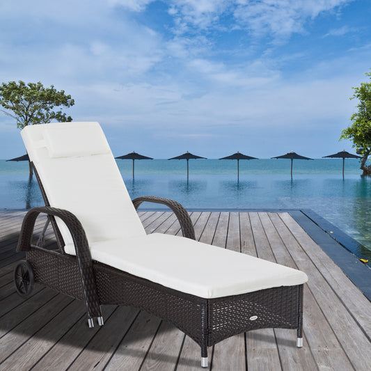 Outsunny Adjustable Rattan Wicker Sun Lounger Outdoor Recliner Chair Garden Chaise Lounge with Cushion | Aosom Canada