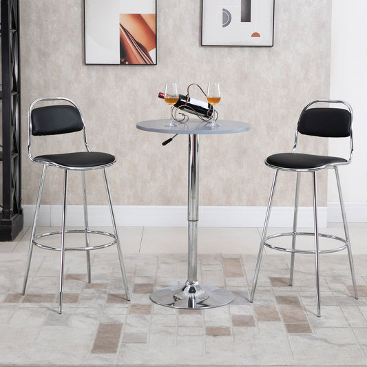 HOMCOM Height Bar Stools Set of 2, Classic PU Leather Bar Chairs for Counter Kitchen with Backrest and Footrest, Black | Aosom Canada